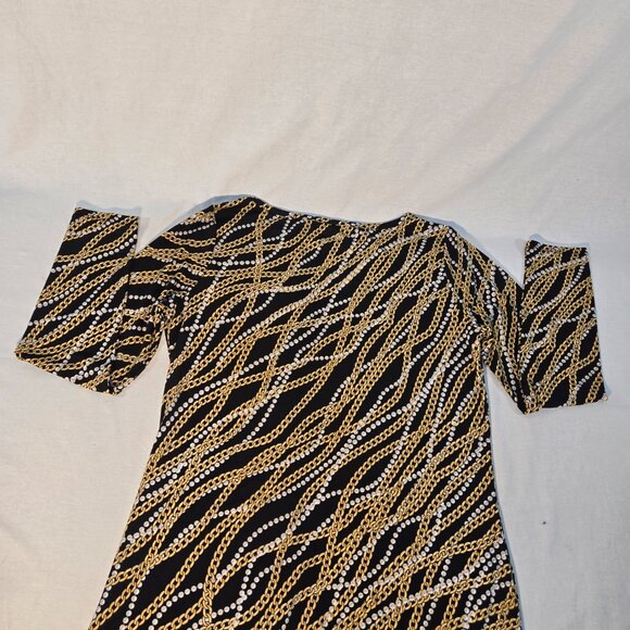 MICHAEL KORS Old Money Black/Gold Chain/Pearl Pattern Border Shift Dress Size L. - Picture 7 of 16